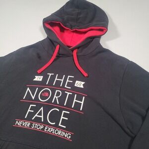 The North Face Men Hoodie Large Black Red Logo Pullover Sweatshirt‎